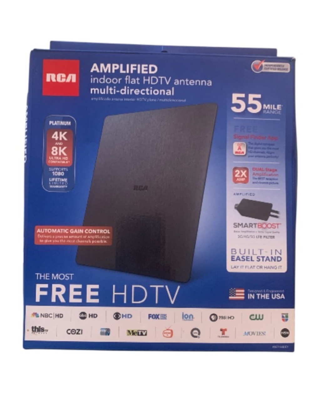 RCA Amplified Indoor Flat HDTV Antenna – Black